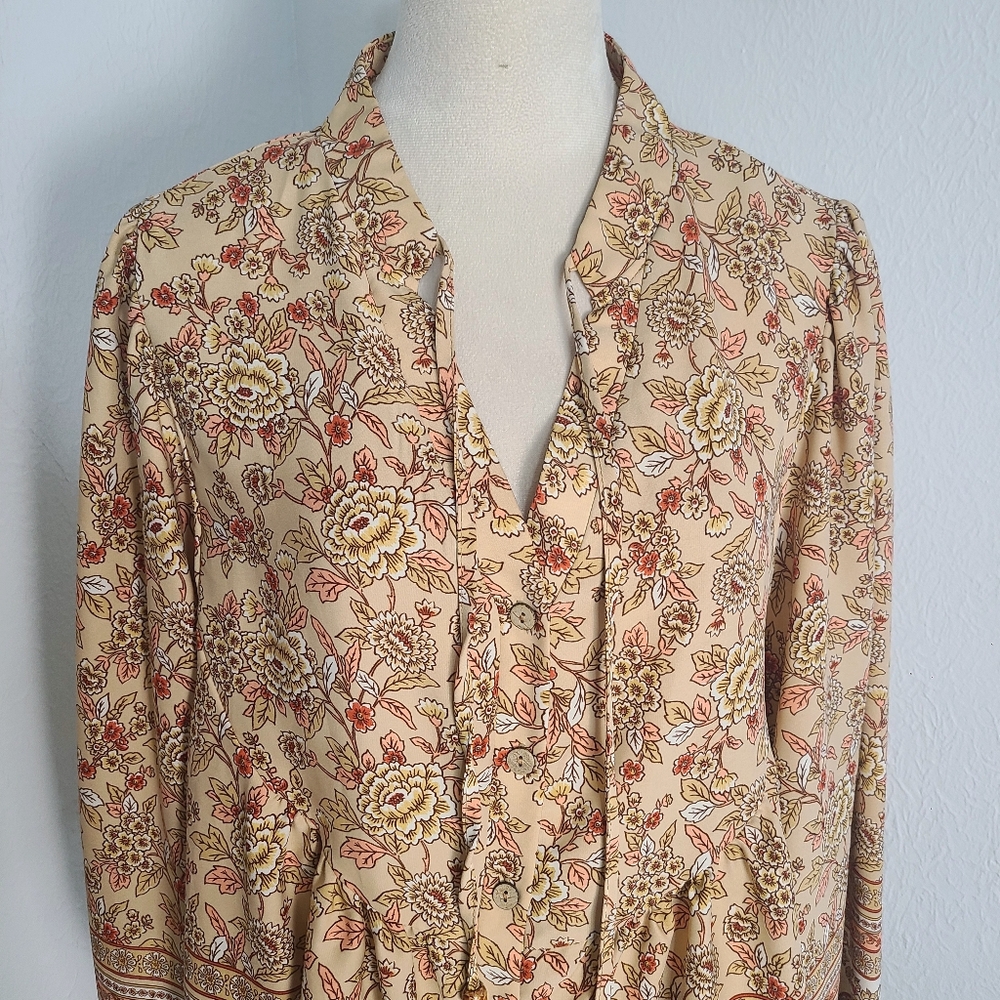 Bohemian Floral Peasant Blouse - Cream & Rust - Picture 5 of 11